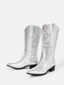 Botas de Tacón Medio con Bordados Estilo Western y Acabado Brillante