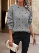 Sweater Puntilla Lunares, Manga Larga y Hombros Caídos