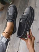 Zapatillas Deportivas de Lona en Negro, Talla Grande