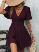 Vestido Casual Cuello en V con Mangas Mariposa