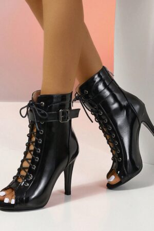Botas de Baile con Tacón Alto, Peep Toe y Detalles Calados