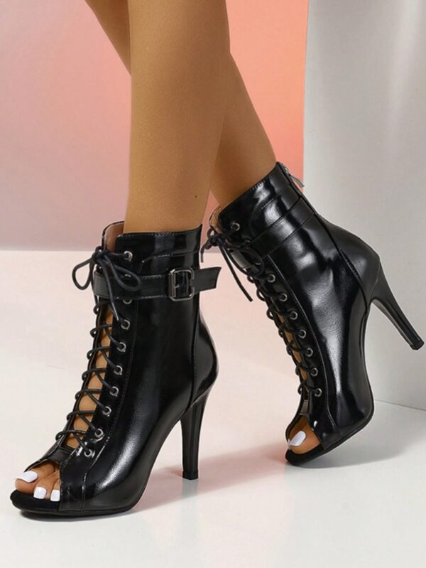 Botas de Baile con Tacón Alto, Peep Toe y Detalles Calados