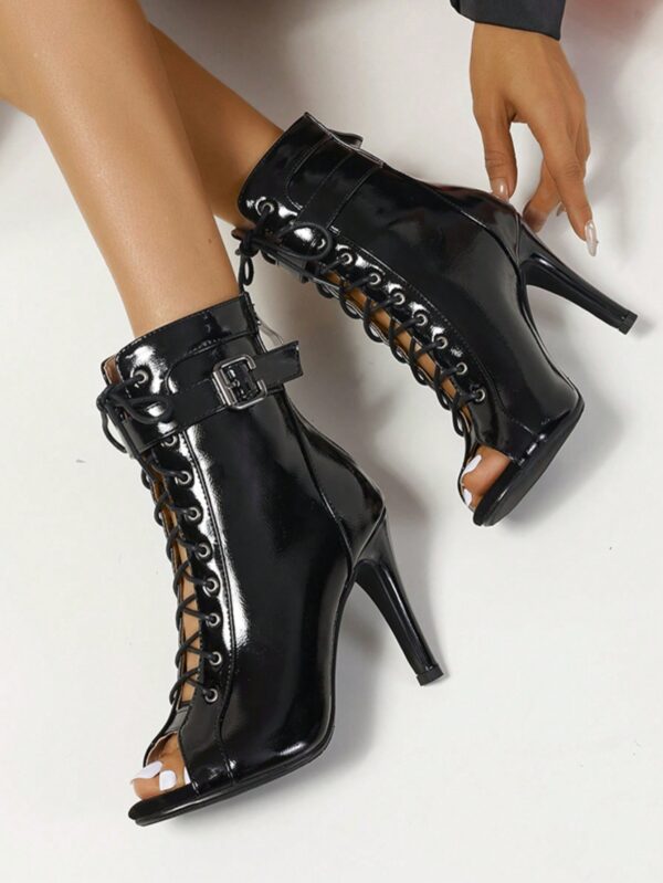 Botas de Baile con Tacón Alto, Peep Toe y Detalles Calados - Image 2