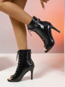 Botas de Baile con Tacón Alto, Peep Toe y Detalles Calados