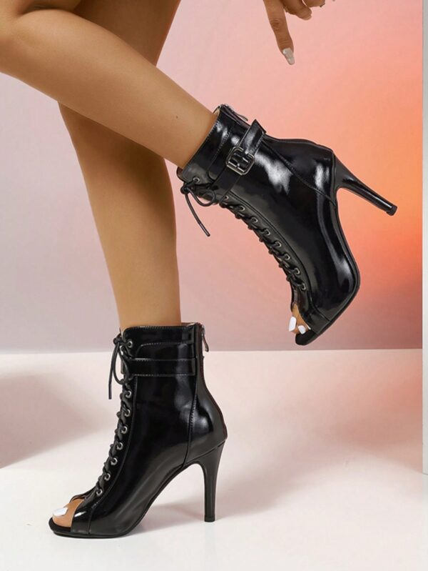 Botas de Baile con Tacón Alto, Peep Toe y Detalles Calados - Image 3