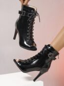Botas de Baile con Tacón Alto, Peep Toe y Detalles Calados