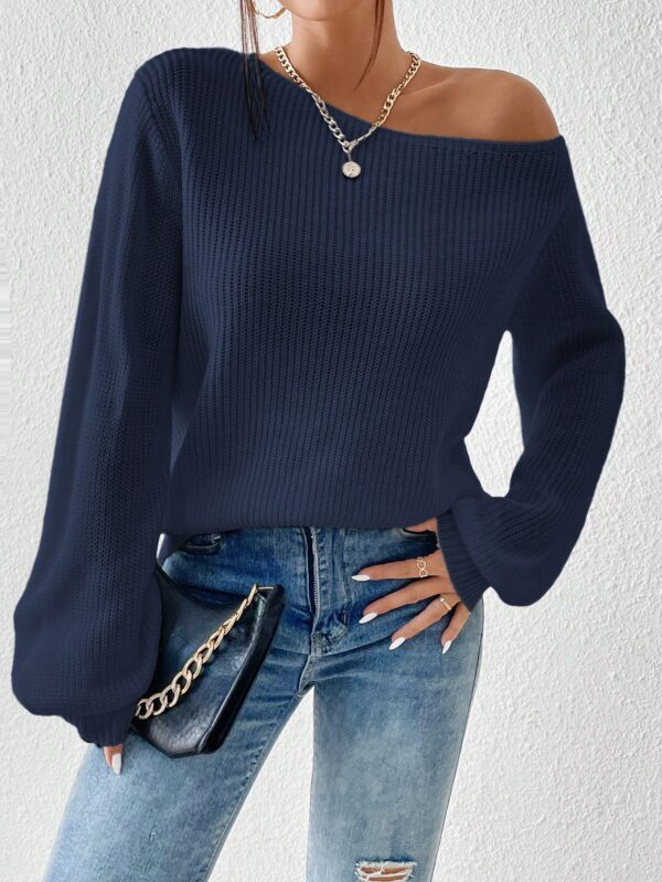 Sweater de Cuello Asimétrico en Punto Cafí Solido - Image 96