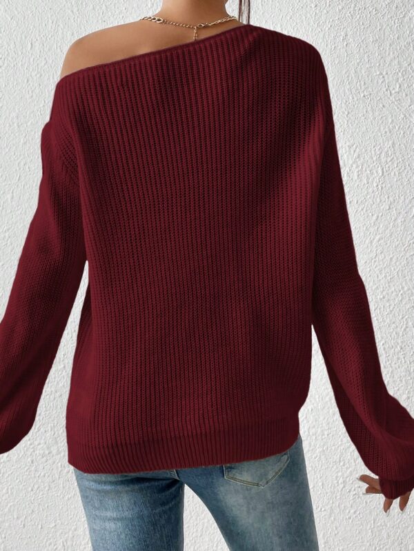 Sweater de Cuello Asimétrico en Punto Cafí Solido - Image 26