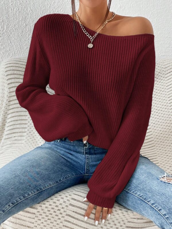 Sweater de Cuello Asimétrico en Punto Cafí Solido - Image 28