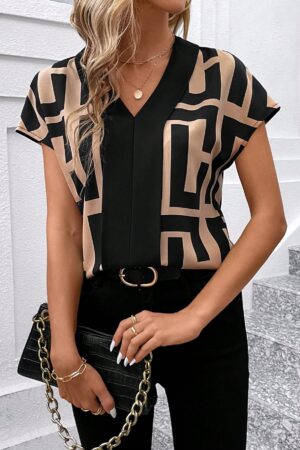 Blusa de Verano con Estampado Geométrico y Manga Murciélago