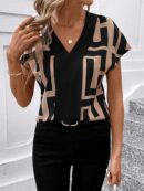 Blusa de Verano con Estampado Geométrico y Manga Murciélago