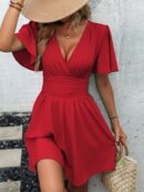 Vestido Casual Cuello en V con Mangas Mariposa