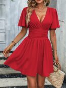 Vestido Casual Cuello en V con Mangas Mariposa