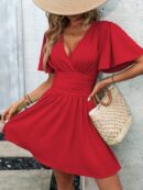 Vestido Casual Cuello en V con Mangas Mariposa
