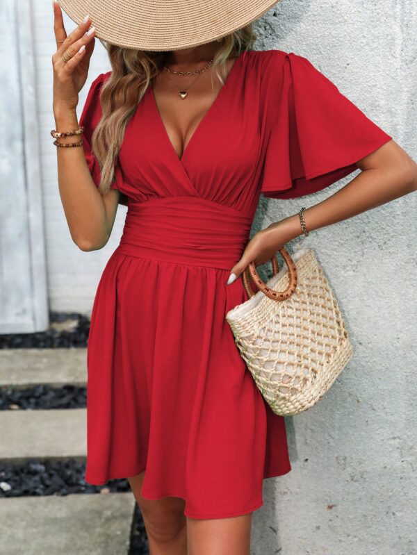Vestido Casual Cuello en V con Mangas Mariposa - Image 98
