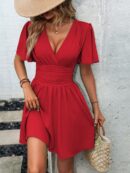 Vestido Casual Cuello en V con Mangas Mariposa