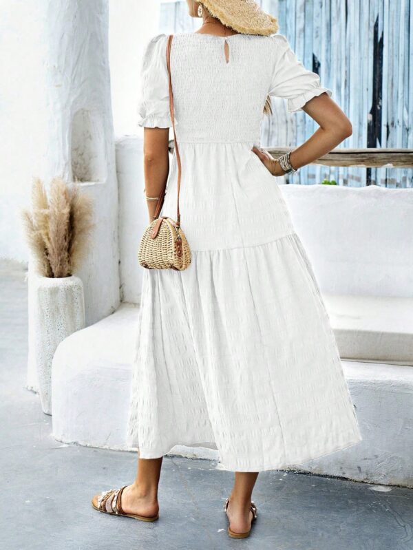 Vestido Maxi Clásico Negro con Mangas Puff y Ruedo de Volantes - Image 44