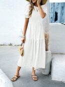 Vestido Maxi Clásico Negro con Mangas Puff y Ruedo de Volantes