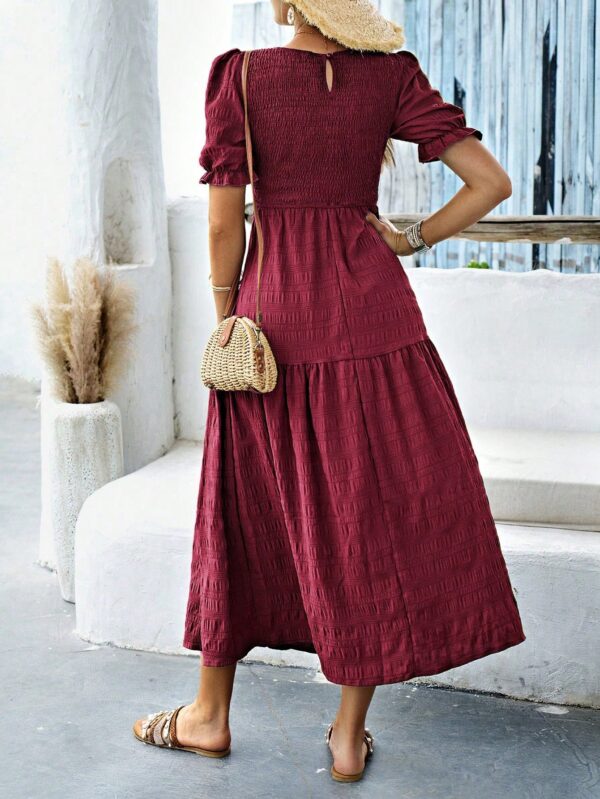 Vestido Maxi Clásico Negro con Mangas Puff y Ruedo de Volantes - Image 26