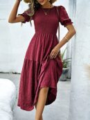 Vestido Maxi Clásico Negro con Mangas Puff y Ruedo de Volantes