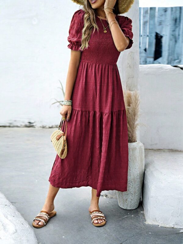 Vestido Maxi Clásico Negro con Mangas Puff y Ruedo de Volantes - Image 30