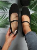Zapatos Negros de Punta Cuadrada y Banda Elástica
