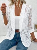 Chaqueta de Encaje con Cuello Chal y Dobladillo Curvo