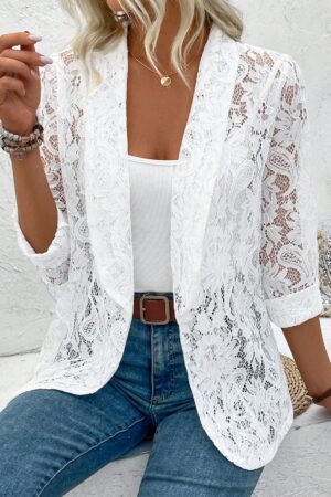 Chaqueta de Encaje con Cuello Chal y Dobladillo Curvo