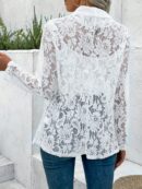 Chaqueta de Encaje con Cuello Chal y Dobladillo Curvo