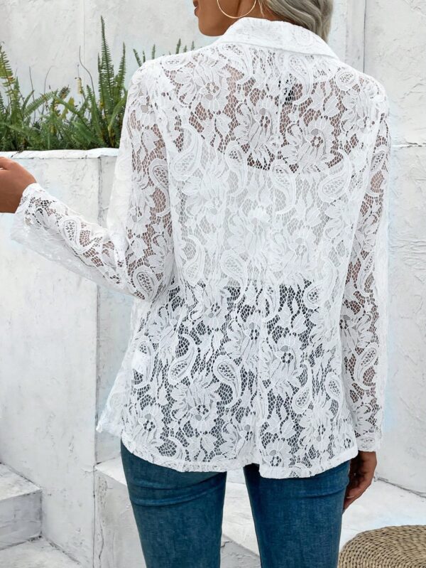 Chaqueta de Encaje con Cuello Chal y Dobladillo Curvo - Image 2