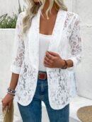 Chaqueta de Encaje con Cuello Chal y Dobladillo Curvo