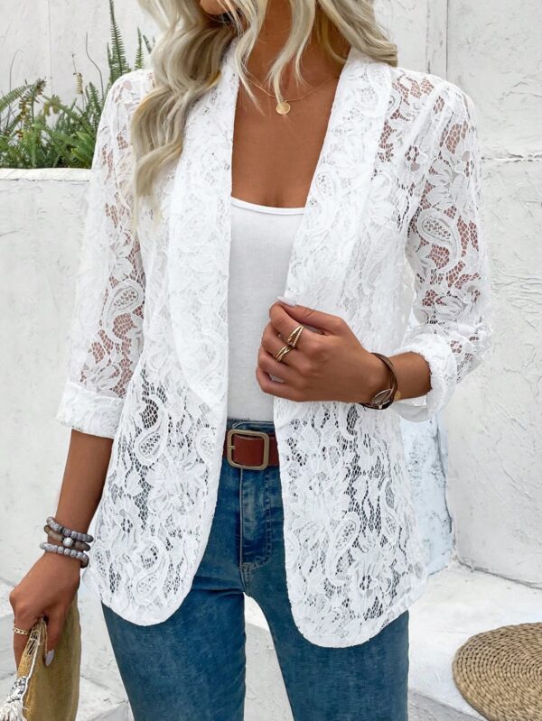Chaqueta de Encaje con Cuello Chal y Dobladillo Curvo - Image 3