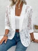Chaqueta de Encaje con Cuello Chal y Dobladillo Curvo