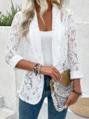 Chaqueta de Encaje con Cuello Chal y Dobladillo Curvo