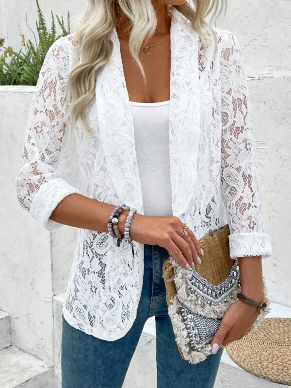 Chaqueta de Encaje con Cuello Chal y Dobladillo Curvo - Image 6