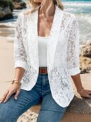 Chaqueta de Encaje con Cuello Chal y Dobladillo Curvo