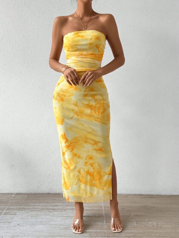 Vestido Strapless Tie Dye con Abertura Lateral y Ruched - Image 7