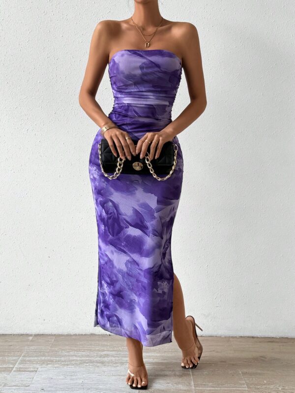 Vestido Strapless Tie Dye con Abertura Lateral y Ruched - Image 92