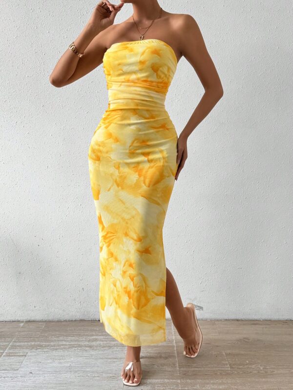 Vestido Strapless Tie Dye con Abertura Lateral y Ruched - Image 11