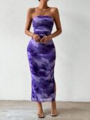 Vestido Strapless Tie Dye con Abertura Lateral y Ruched