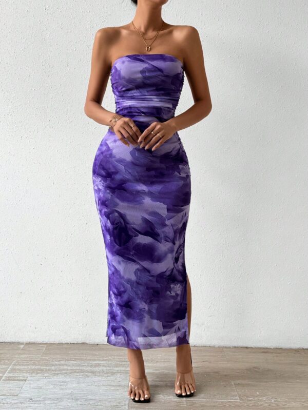 Vestido Strapless Tie Dye con Abertura Lateral y Ruched - Image 95