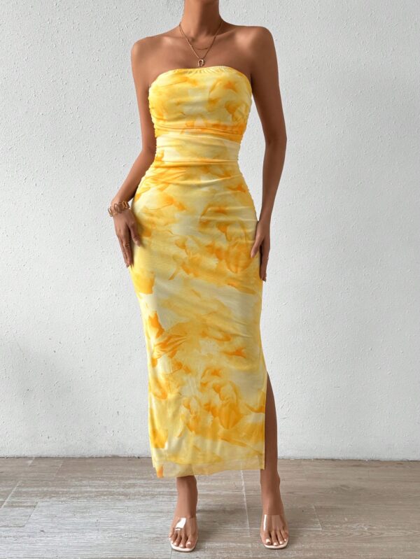 Vestido Strapless Tie Dye con Abertura Lateral y Ruched - Image 12