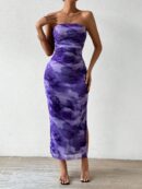 Vestido Strapless Tie Dye con Abertura Lateral y Ruched