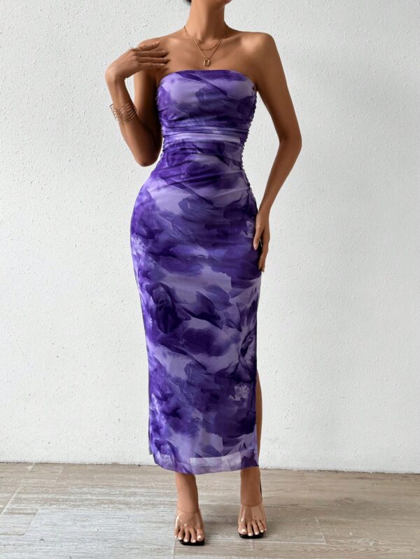 Vestido Strapless Tie Dye con Abertura Lateral y Ruched - Image 96