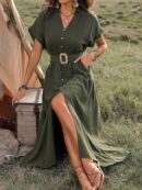Vestido Maxi con Botones y Mangas Murciélago