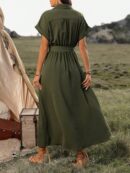 Vestido Maxi con Botones y Mangas Murciélago