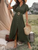 Vestido Maxi con Botones y Mangas Murciélago
