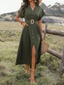 Vestido Maxi con Botones y Mangas Murciélago
