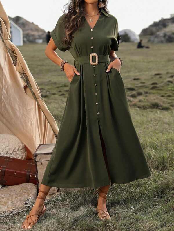 Vestido Maxi con Botones y Mangas Murciélago - Image 20