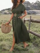 Vestido Maxi con Botones y Mangas Murciélago